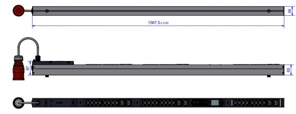 Bachmann PDU, Steckdosen, 24xDosen(C13)+ 6xC19 -> Zuleitung 3m, 16A, mit Stecker CEE 3P 16A rot, BN3000 Gen2,