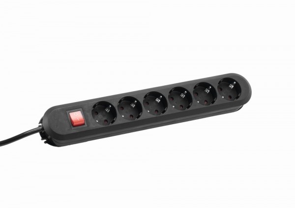 Bachmann Tischsteckdose, 6xDosen(CEE7)-&gt;Stecker(CEE7), 1,5m, Schalter, Schwarz, SMART,