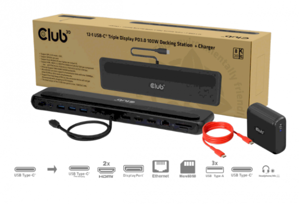 Club 3D Dockingstation - USB-C 4K Double Docking Station 100W *schwarz*