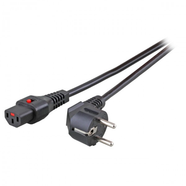 Netzkabel 230V Schutzkontakt CEE7(Stecker)-&gt;Kaltgeräte IEC-C13(Buchse), 2m,Black IEC Lock