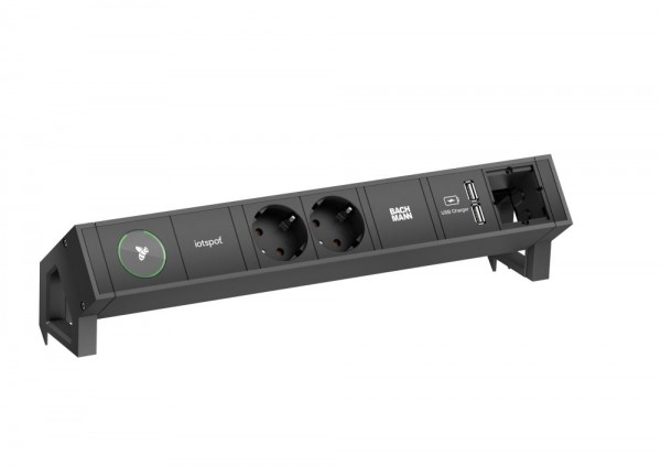 Bachmann Desk2 Steckdosenleiste, 1xiotspot, 2xDosen(CEE7), 1xUSBCharger, 1xCM 0,2m GST18,sw