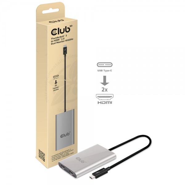 Adapter Thunderbolt 3 =&gt; HDMI 2.0 *Club3D* Dual Monitor 4K 60Hz