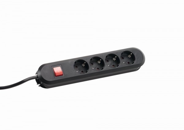 Bachmann Tischsteckdose, 4xDosen(CEE7)->Stecker(CEE7), 1,5m, mit Schalter, Schwarz, SMART