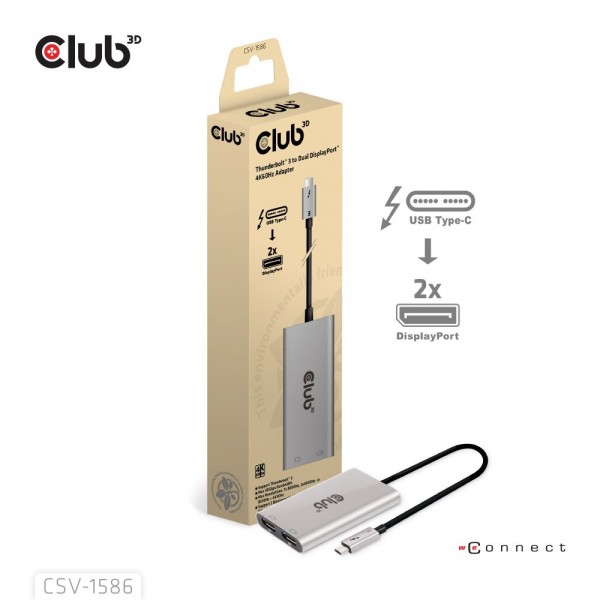Adapter Thunderbolt 3 =&gt; Displayport 1.2 *Club3D* Dual Monitor 4K 60Hz