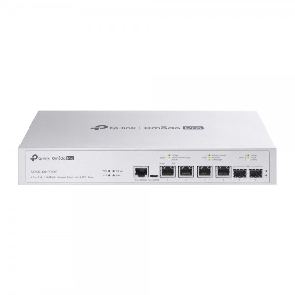 Omada PRO full managed Layer 2+ Switch Â• 6 Port Â• 4x 10GbE, 2x SFP+ Â• PoE Budget 200W Â• 4x PoE af/at/bt Â• Omada PRO Â• S5500-4XHPP2XF