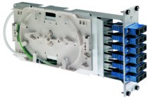 Telegärtner LWL, Baugruppenträger, 3HE/7TE Modul, zbh. 6xLCD-KUPPL, KER,12xPIGT9/125 OS2, m.Spleißhalt. Telekom