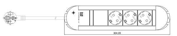 Bachmann Tischsteckdose, 3xDosen(CEE7)-&gt;Stecker(CEE7), 2m, PRIMO, Alu,