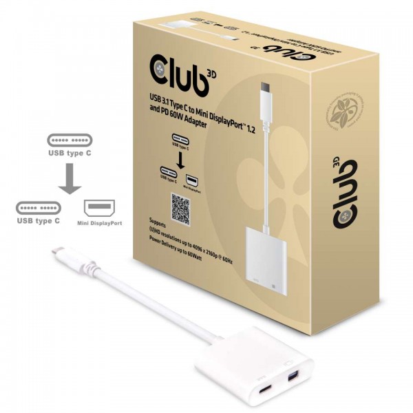 Adapter USB-C 3.1 =&gt; DisplayPort 1.2 *Club3D* 4K60Hz und PD 60W