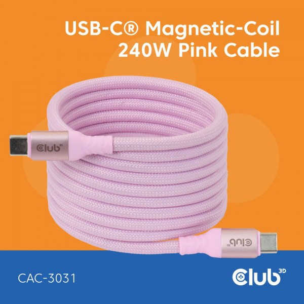 Kabel USB 2.0 C (St) =&gt; C (St) 2,0m *Club3D* Magnetisch - LIFESTYLE *rosa*