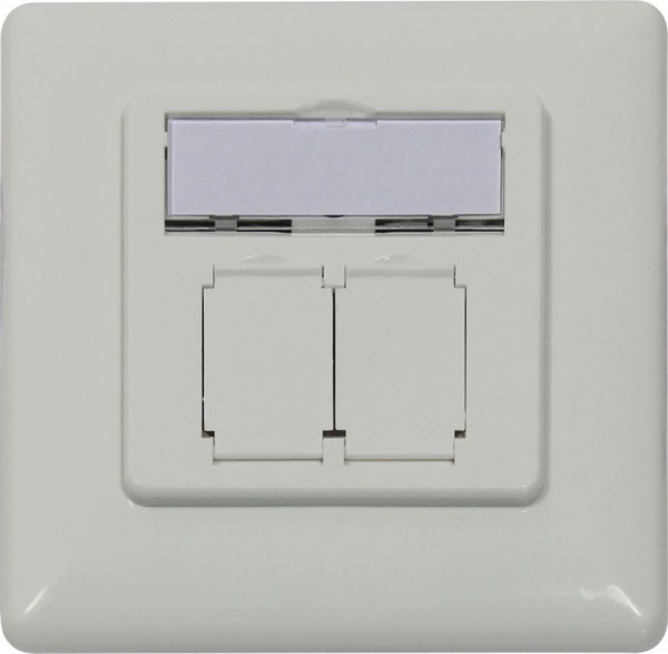 Dosen TP,UP,2-fach,CAT6A, Keystone Short, mit Kabelklemme, Reinweiss, designfähig UAE, Synergy 21,