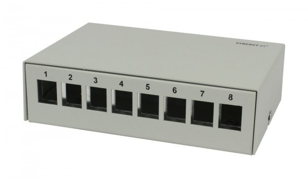 Patch Panel 8xTP-TP(Kupplung),CAT6A, incl.Keystone Slim-line, Aufputz Metall, Lichtgrau, Synergy 21,