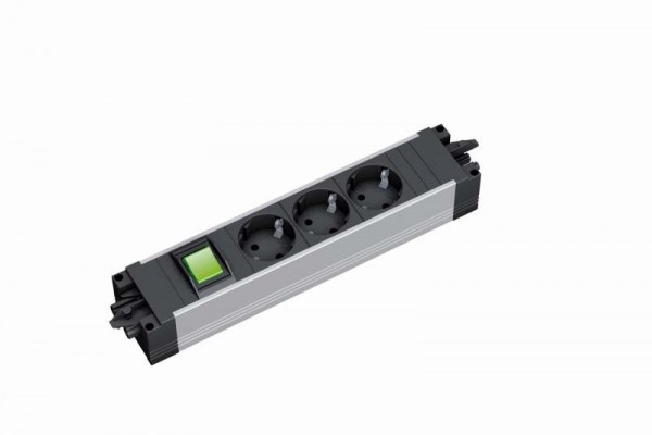 Bachmann STEP ALU, Steckdose, 3xDosen(CEE7)-&gt;2x(GST18i3), Schalter