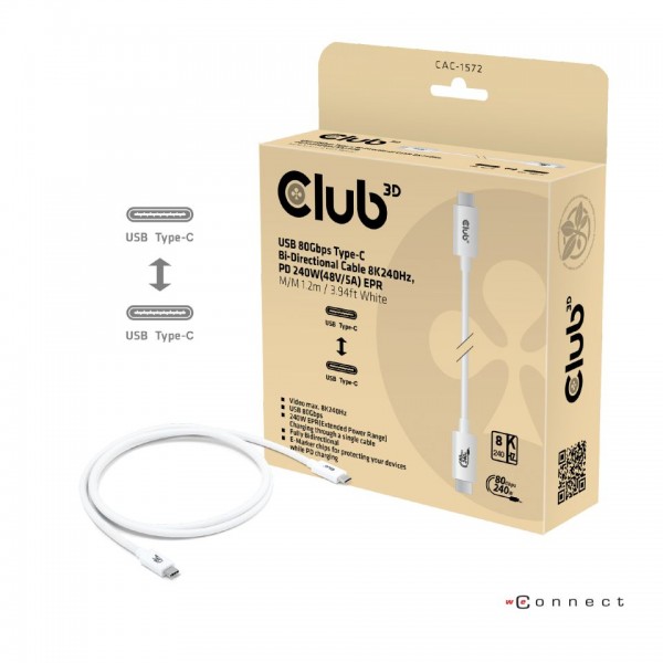 Kabel USB 4.0 C (St) =&gt; C (St) 1,2m *Club 3D* 240W