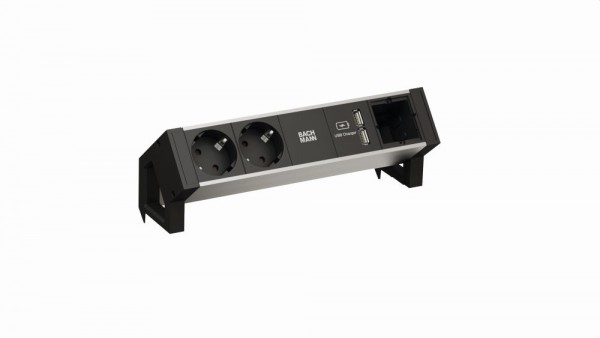 Bachmann Desk2 Steckdosenleiste, 2xDosen(CEE7), 1xUSB Charger, 1xABD, mit Zuleitung 0,2m GST18,