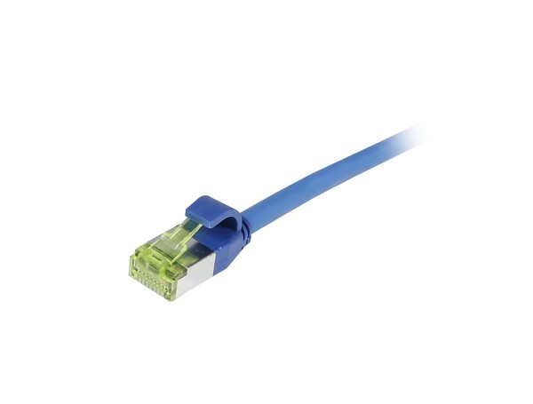 Patchkabel RJ45, CAT6A 500Mhz,15m, blau, S/FTP, slimline rund d=4,5mm, TPE/LSZH(Superflex), AWG28, mit CAT7 Rohkabel, Synergy 21