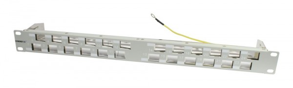 Patch Panel 24xTP-TP(Kupplung),CAT6A, incl.Keystone Slim-line, 19&quot;, 1HE(t 96mm) 45Grad Schrägauslass, Lichtgrau, Synergy 21,