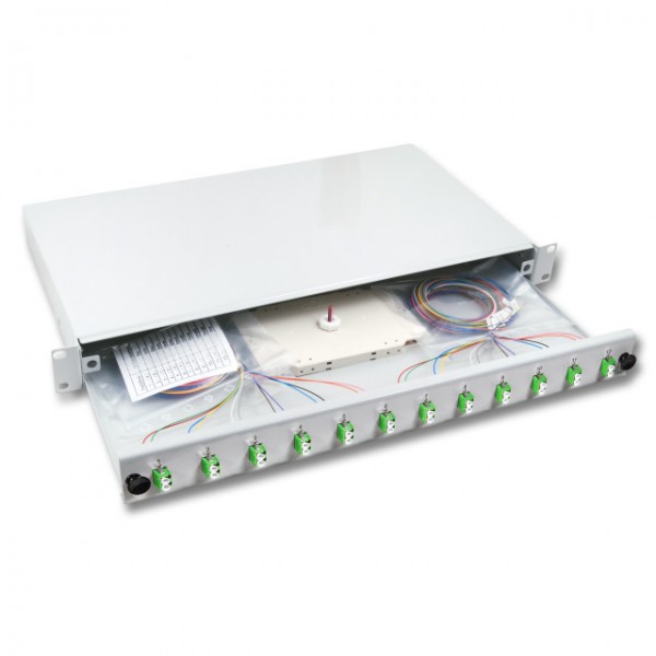 LWL-Patchpanel Spleisbox,19&quot;, 12xLC-Duplex, 50/125um, OM5, ausziehbar