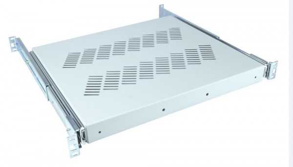 Knürr Schrank gzub.Zwischenboden, T800, Vollauszug, t=565-750, Lichtgrau,