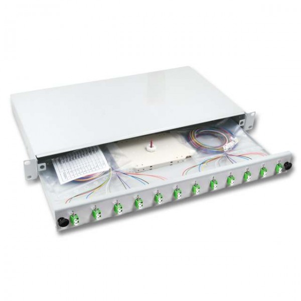 LWL-Patchpanel Spleisbox,19&quot;, 24xLC-Duplex, 50/125um, OM5, ausziehbar