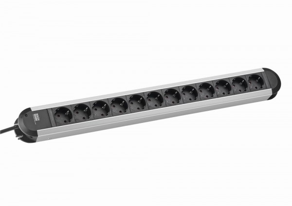 Bachmann Tischsteckdose,12xDosen(CEE7)-&gt;Stecker(CEE7), 2m, PRIMO, Alu,