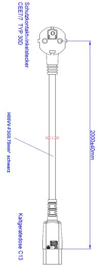 Bachmann Geräte Zuleitung, Schutzkontakt CEE7(Stecker)-&gt;Kaltgeräte IEC-C13(Buchse), 2m, Black, H05VV-F 3G0.75
