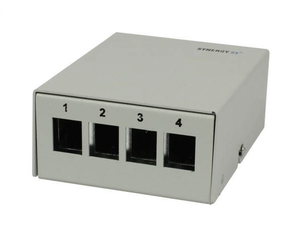 Patch Panel 4xTP, CAT6A, incl.Keystone, Short, Aufputz Metall, Lichtgrau, Synergy 21,