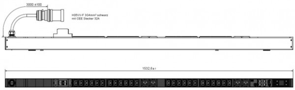 Bachmann PDU, Steckdosen, 24xDosen(C13)+ 4x(C19)+2xLS Strom 16A-> 1ph Zuleitung 3m mit Stecker CEE 32A blau, BN7000,