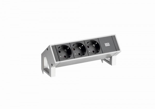 Bachmann Desk2 Steckdosenleiste, 3xDosen(CEE7), 1xABD, mit Zuleitung, mit 375.000 Inox