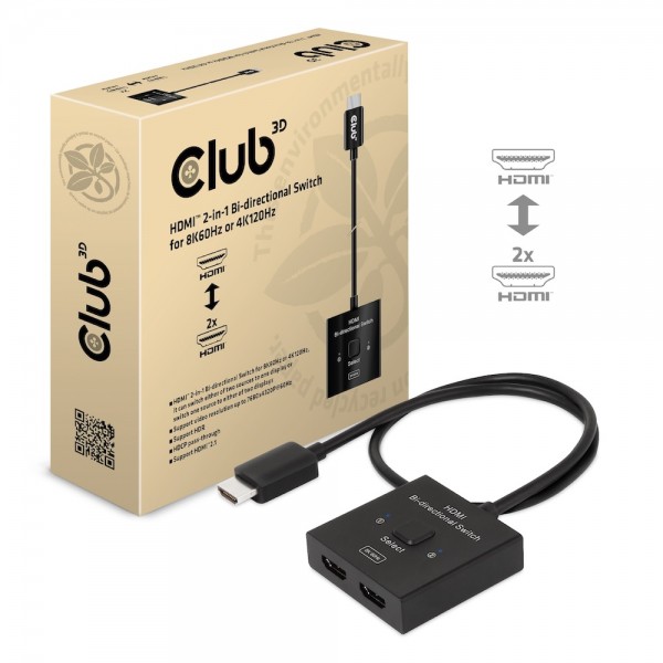 Video Splitter 2x HDMI 2in1 Bi-Directional 8K60Hz *Club3D*