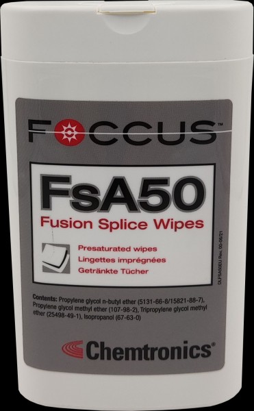 NetPeppers LWL Glasfaser, Reiningungstücher, Chemtronics Nassreinigungstücher für Fusionsspleiße - 50 Stück (9 x 11 cm)