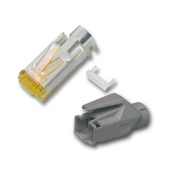 TP-Stecker STP Hirose, CAT6A(TM31), 50-PACK, incl.Knickschutz, Grau