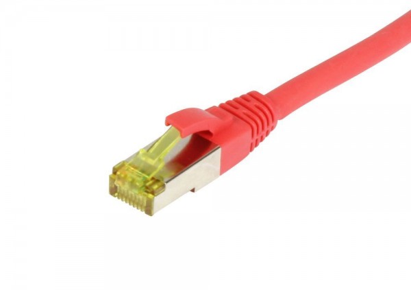 Patchkabel RJ45, CAT6A 500Mhz, 15m, rot, S-STP(S/FTP), TPE/LSZH(Ultraflex), AWG26, mit CAT7 Rohkabel, Synergy 21
