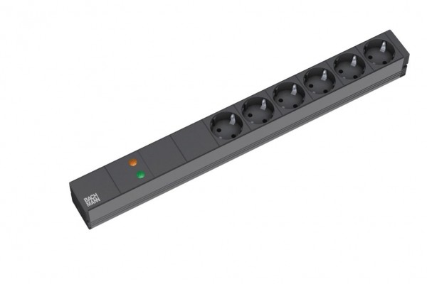 ALLNET 19"zbh. Steckdosenleiste, 6xDosen(CEE7)->Stecker(CEE7), NF/ÜS, Schwarz, Bachmann,