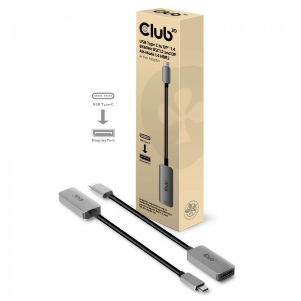 Adapter USB-C 3.1 =&gt; DisplayPort 1.4 *Club3D* 8K60Hz DSC1.2 HDR HBR3 aktiv