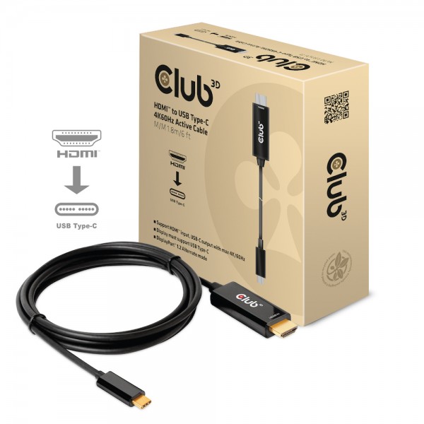 Kabel Video HDMI =&gt; USB Typ C 4K60Hz ST/ST 1,8m *Club3D* aktiv