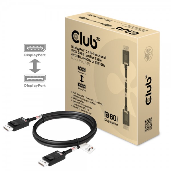 Kabel Video DisplayPort 2.1 Bi-direktional 8K60Hz ST/ST 1,2m *Club3D*