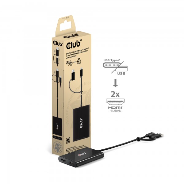 Adapter USB-C/A =&gt; DisplayPort 1.4 *Club3D* 4K60Hz
