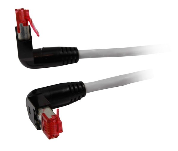 Patchkabel RJ45, CAT6A 500Mhz, 1.0m, grau; S-STP(S/FTP); Draka, gewinkelt,