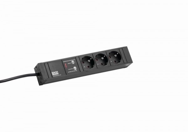 Bachmann Tischsteckdose, 3xDosen(CEE7)-&gt;Stecker(CEE7), ÜSS, 2m, schwarz, CONNECT LINE,