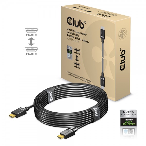 Kabel Video HDMI 2.1 Ultra High Speed 4K120Hz 8K60Hz 48Gbps ST/ST 5,0m *Club3D* 26AWG