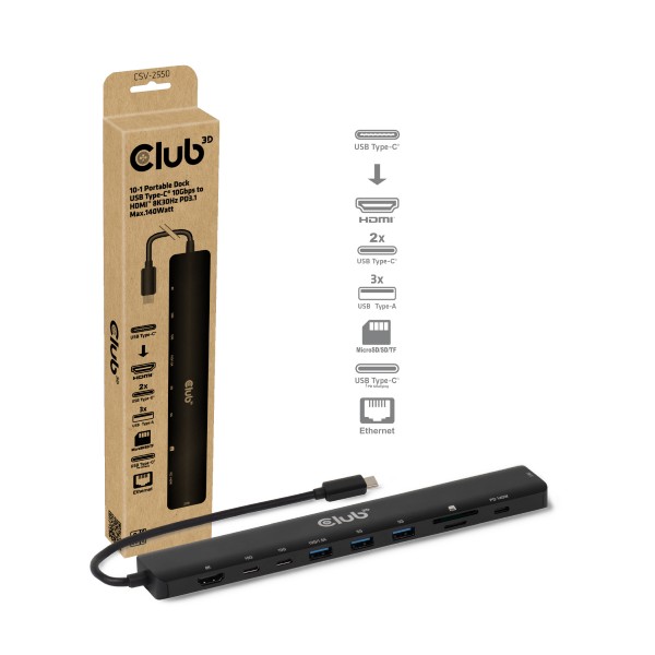 Club 3D Dockingstation - USB-C 3.2 Docking Station 140W *schwarz*
