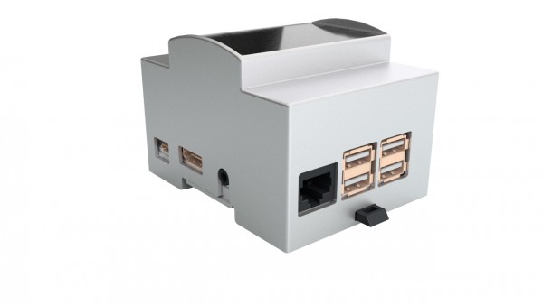 Raspberry Pi 4 Zubehör - Gehäuse Hutschiene / DIN Rail mit Fenster grau für Pi 4B